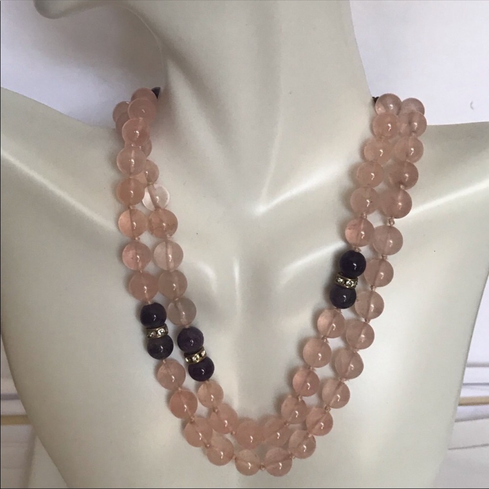 36” Natural Rose Quartz & Amethyst Beaded Necklace - Picture 7 of 7